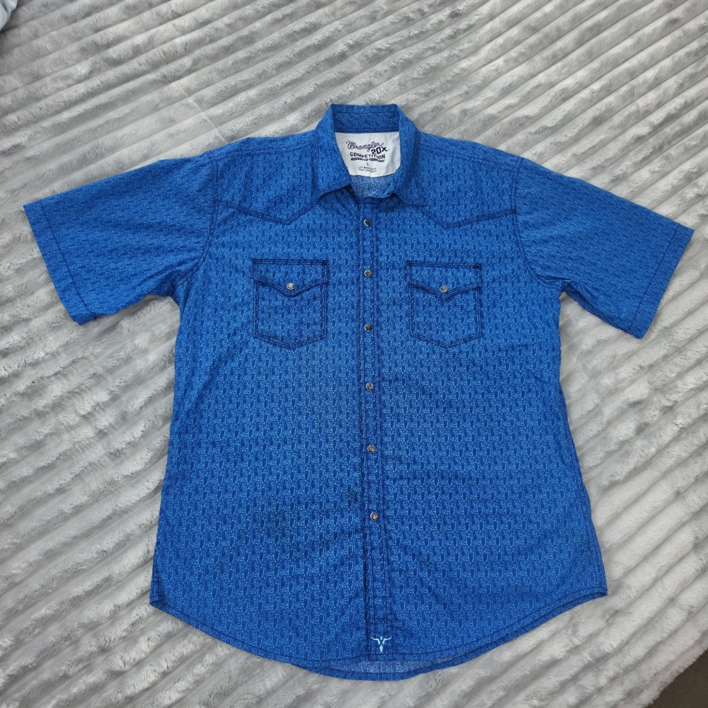 Wrangler 20X Competition Mens Blue Paisley Pearl Snap Western Shirt MJC267B L